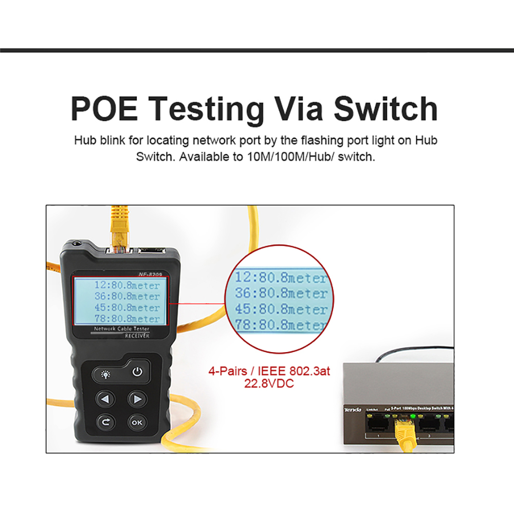 NF-8209/488 RJ45 Rastreador de cabos Poe Networker Pescamador de cabo Tester de teste Tester Rede Digitalização Cabão WIREMAP UTP Testador Poe Verificador