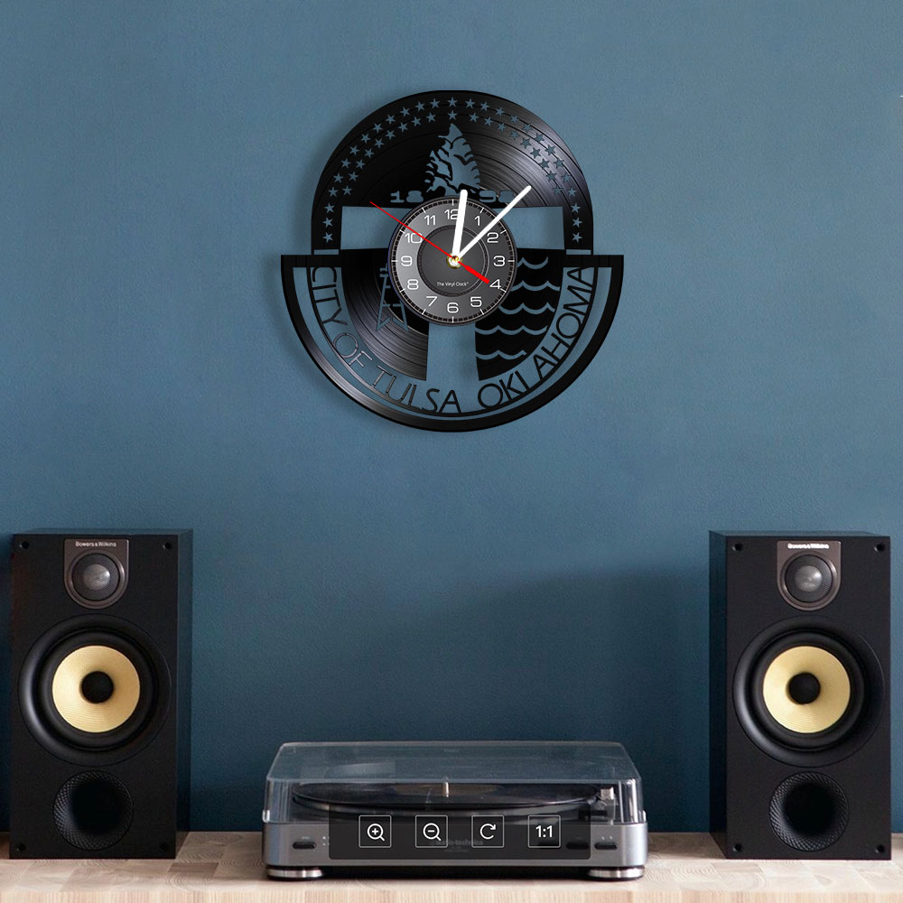 City Of Tulsa Oklahoma Vinyl Record Wall Clock Home Decor For Bedroom United States Music Alum Handicraft Clock US Wall Watch