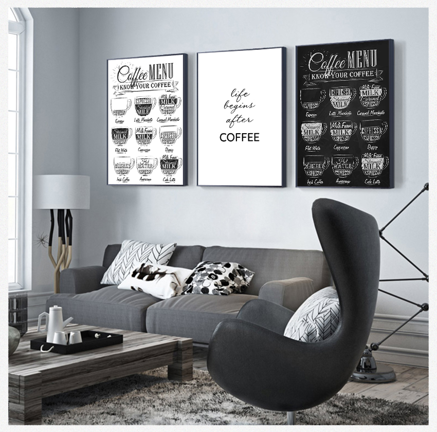 Art Canvas Painting Cafe Shop Wall Art Decor HD2616 Nordic Coffee Menu Wall Pictures Art Print Black White