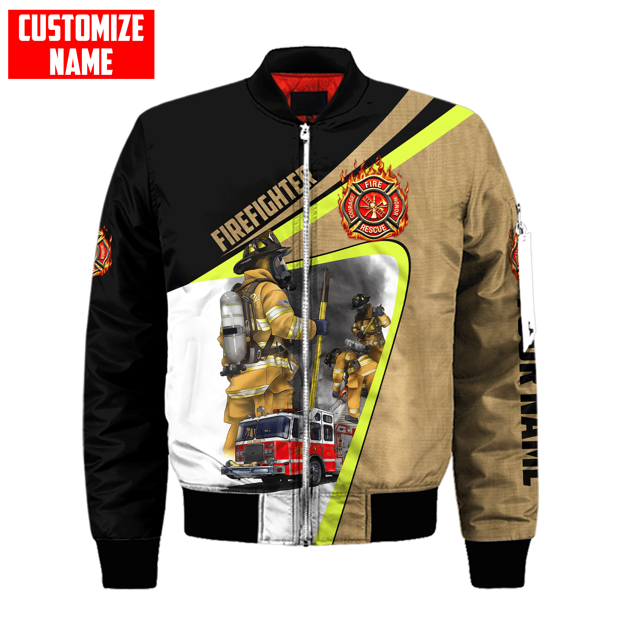 Men bomber jacket Customize Name Brave Firefighter 3D Printed winter zipper Jacket casual unisex Harajuku Streetwear coat FX-07