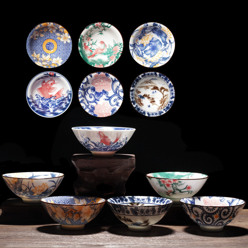 Ceramics Ceramics à la main coloré créative, tasse de thé à cône peint à la main, tasses à thé de style chinois, accessoires de thé Puer