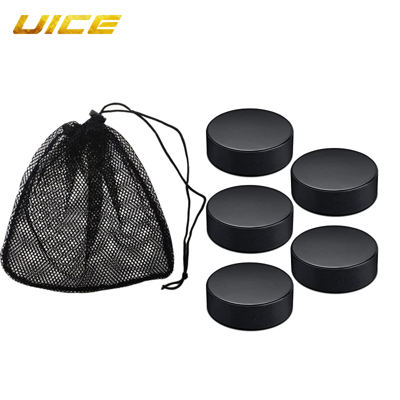 5/Black Ice Hockey Pucks for Practicing Classic Training Hockey Balls with Drawstring Mesh Bag