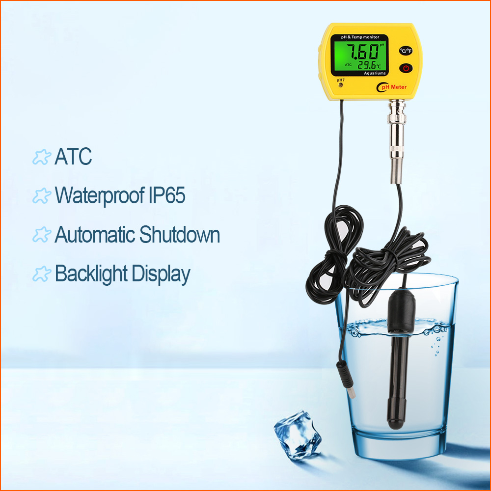 Online pH Temp Meter Portable LCD Digital Water 0.01ph Meter Tester Acidimeter Aquarium Quality Monitor med bakgrundsbelysning