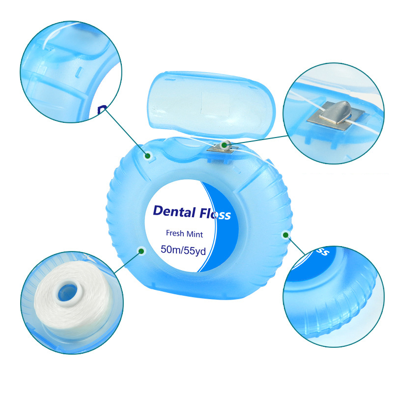 1 rolo de 50m 50m de fio dental de higiene oral de dentes de limpeza de cera Mint com sabor de fio dental com sabor de dente de dente de dente de dente