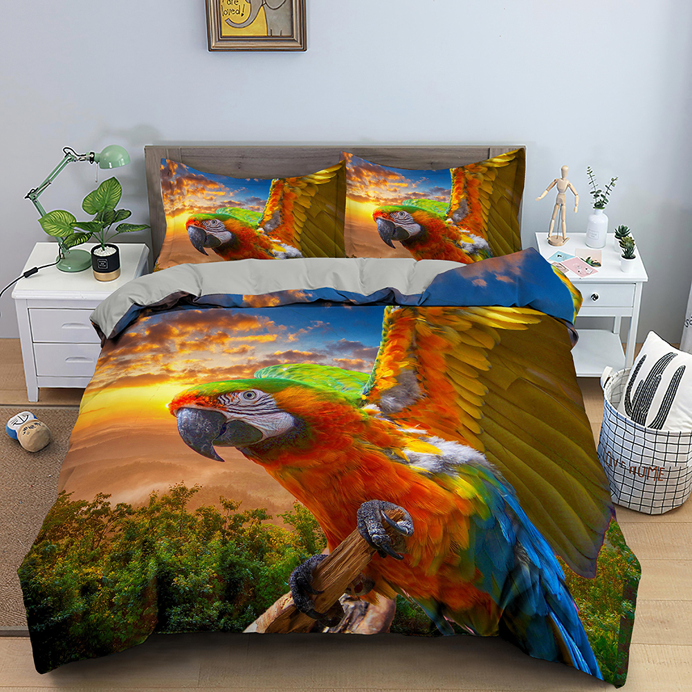 3D Animal Beding Set Set Parrot Patchere Pectet Cover Set Microfiber Cover Cover с 1/2PillowCase King Queen Twin Luxury Clothes