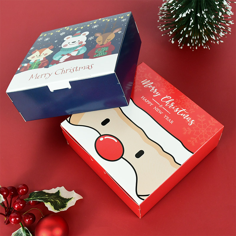 14 cm Square Wesołych Świąt Candy Pudełko prezentowe Santa Elk Cookie Cakes Baking Boxes Bag Nowy Rok Prezentacja Pakowanie