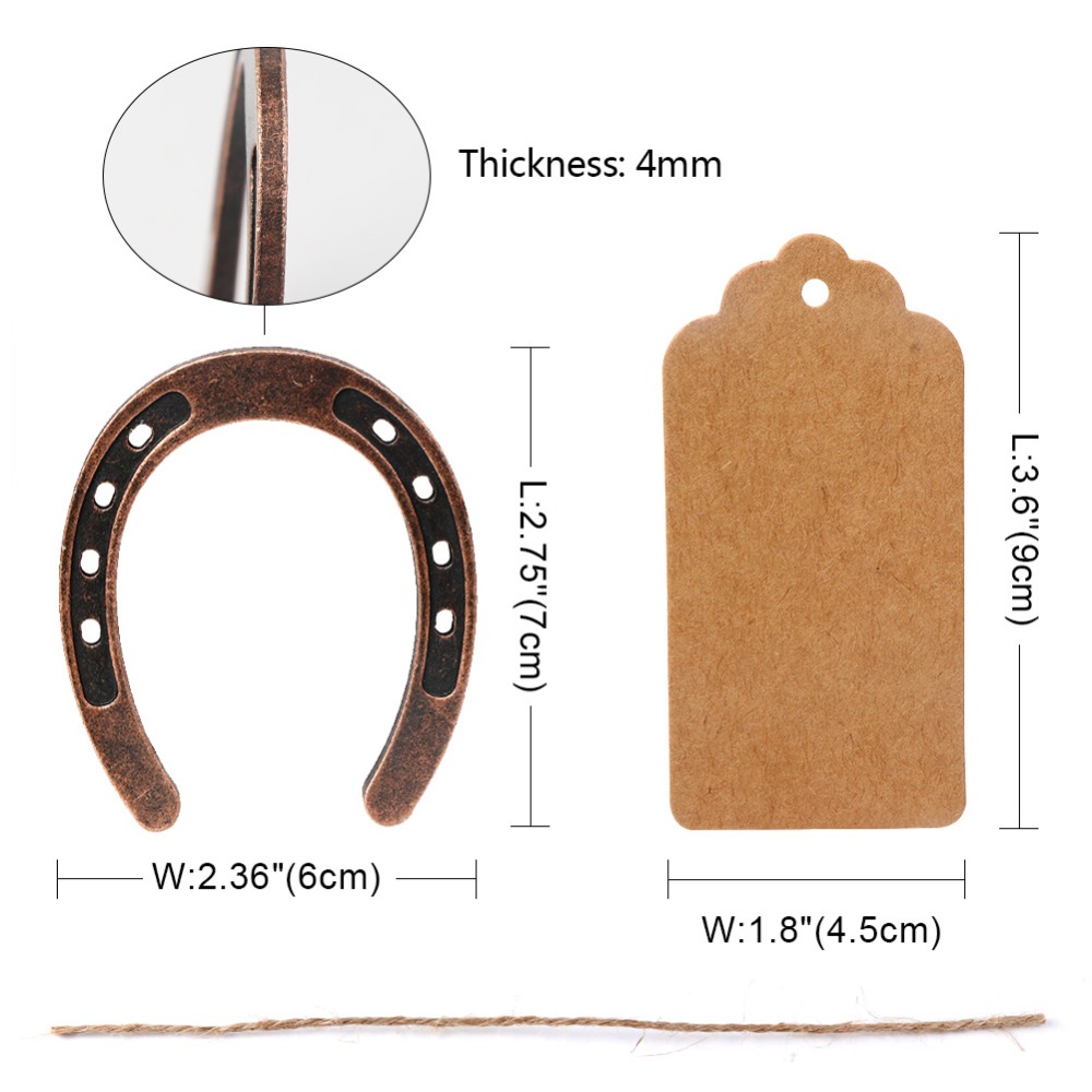 Ourwarm 10pps Wedding Horseshoe Cadeau met papieren tags Rustiek bruiloft Gunst Party Accessories Horse schoen Decor