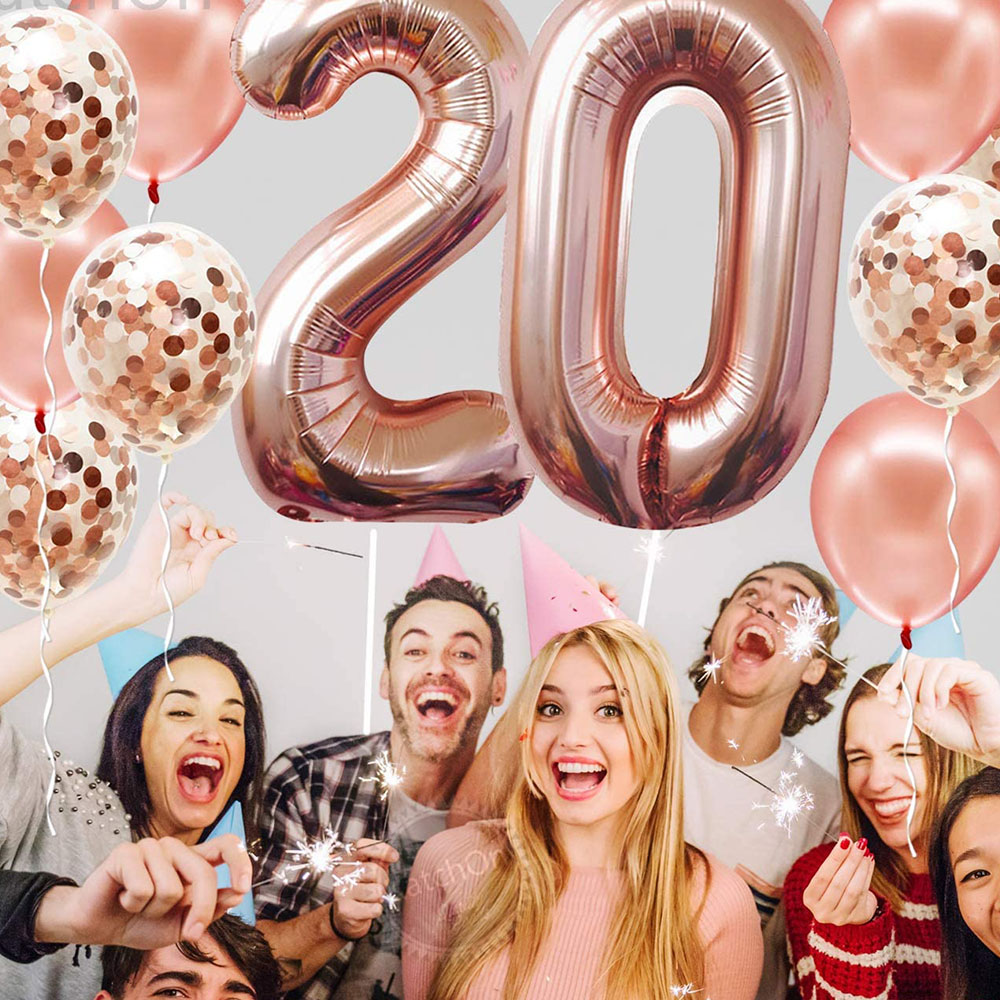 Rose Gold Numéro 60 Ballons d'anniversaire Grands ballons de 32 pouces 60e ballons confettis Balloons de latex joyeux 60e anniversaire décorations