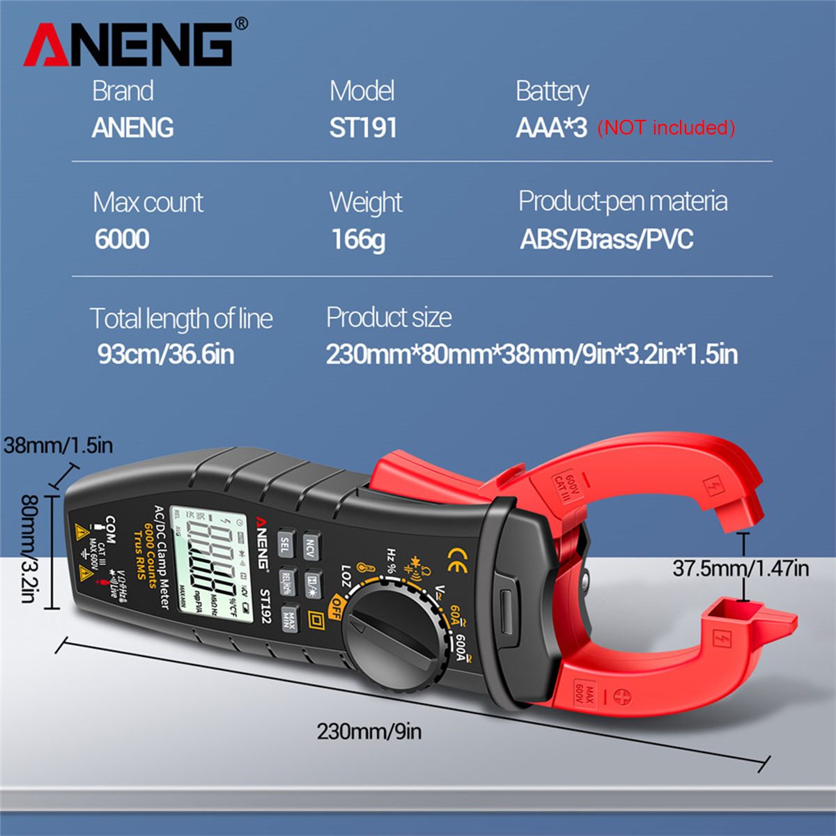 ANENG ST192 600A DC AC Clamp Meter 6000 Counts Auto-ranging Digital Multimeter Voltage Current Detector Pen Temperature Measure