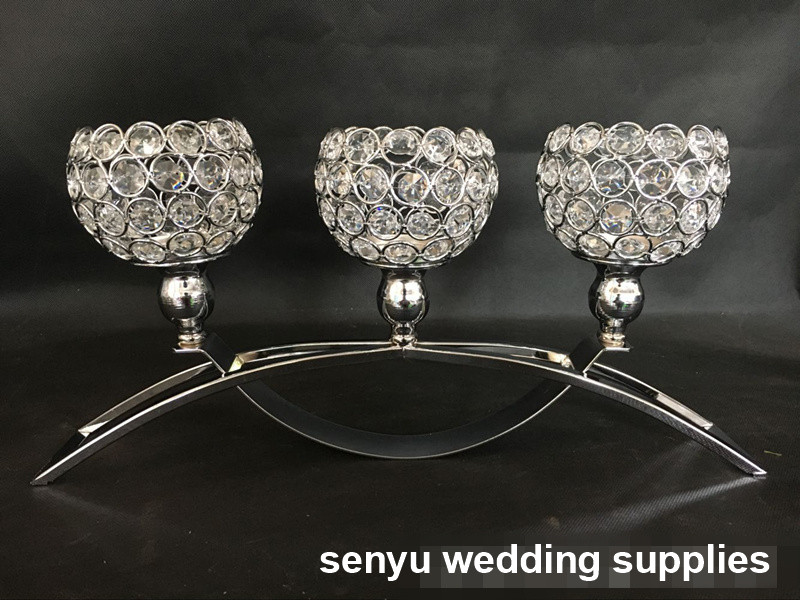 New arrival 3-arms metal candelabras with crystal ball pendants,golden finish wedding candle holder senyu0292