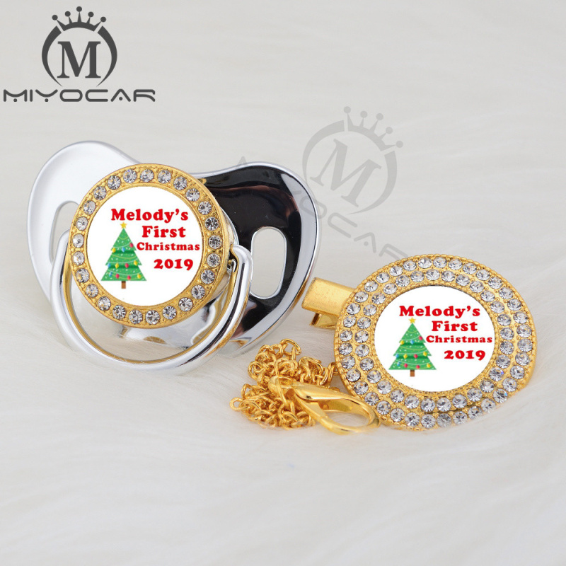 Miyocar Custom jeder Test Weihnachten Gold Bling Schnuller und Schnuller Clip Black BPA Free Dummy Bling einzigartige Design P-Ams
