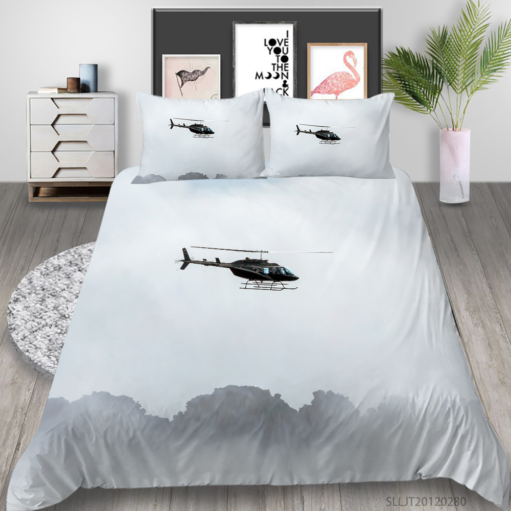 3D Helicopter Print Bedding Set Plan Series Däcke Cover Set 2/Super Soft Breattable Room Decoration