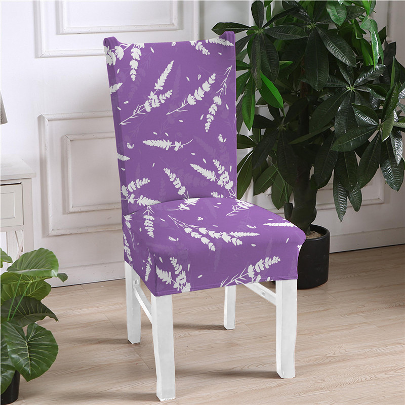 Purple Romantic Lavender Printing Chair Cover For Dining Room Kitchen High Back Seat Covers Hotel Party Wedding Decor