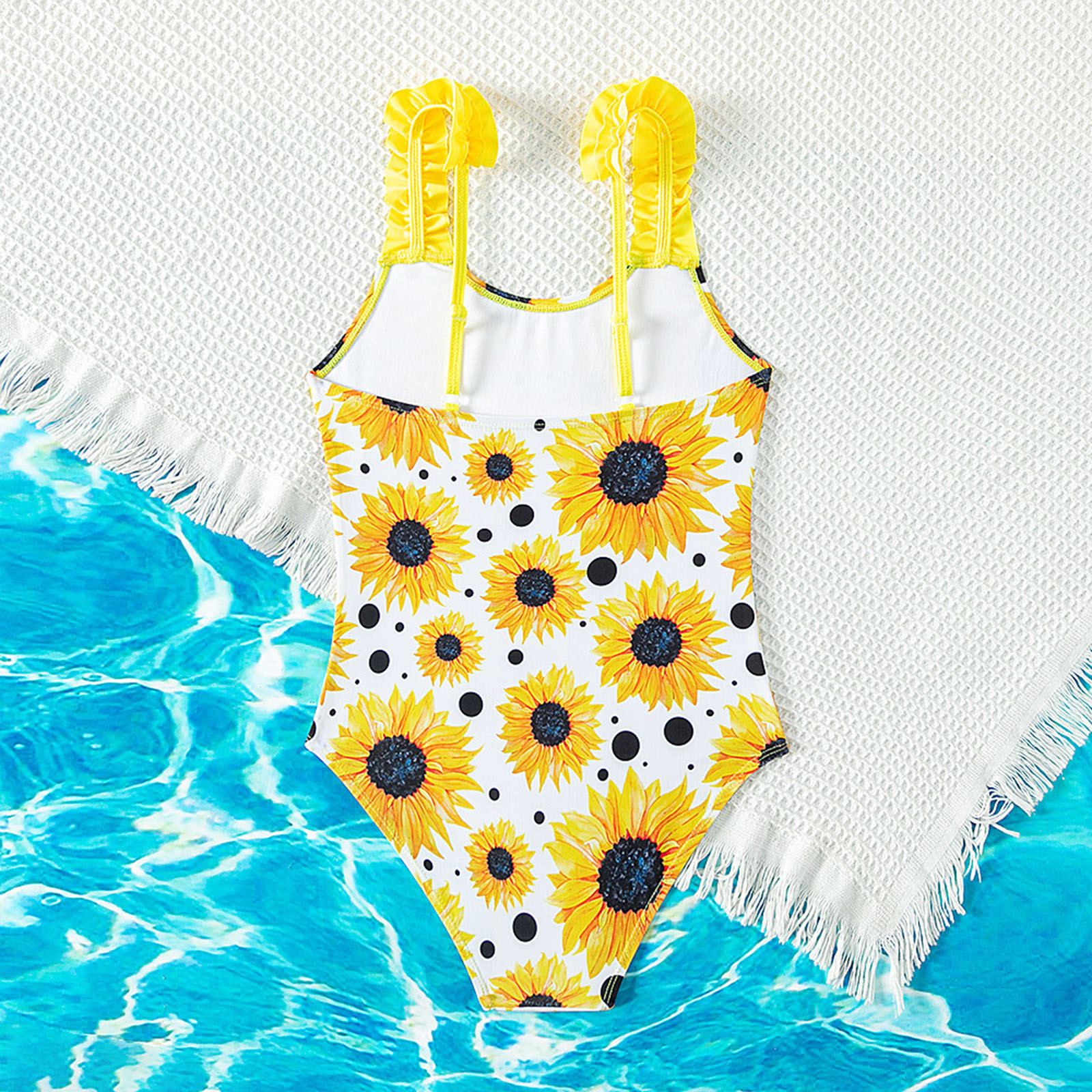 2024 Sommer Kinder Girls Blumenblättere Badeanzug Sunflowers Print Beach Badeanzug für Mädchen Kleinkind Kinder Badebekleidung