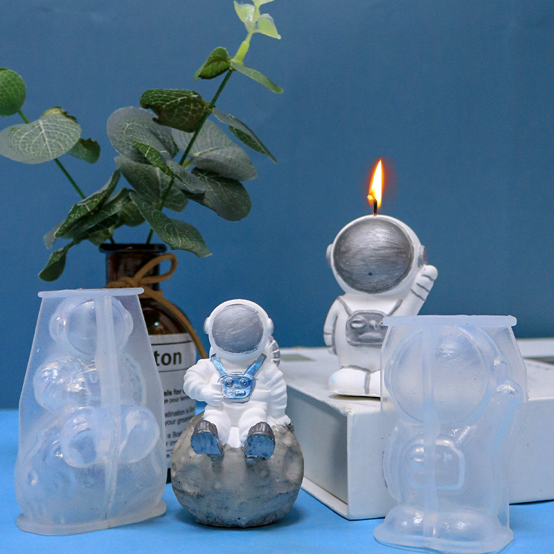 Moule de bougie en silicone astronaute 3D Moule d'astronaute fait à la main Statue époxy en plâtre de savon glacière Moules de silicone