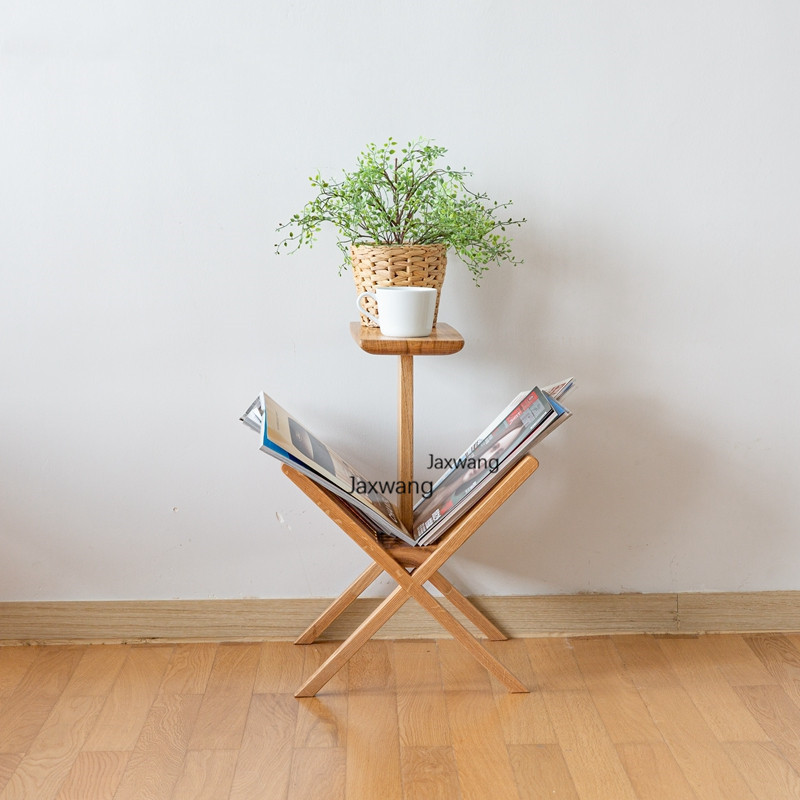 Designer Magazine Rack Oak Solid Wood Krantenrekken Noordse boekenplank Ins Sofa zijvloer Opslagtijdschrift Rekken Home Furniture