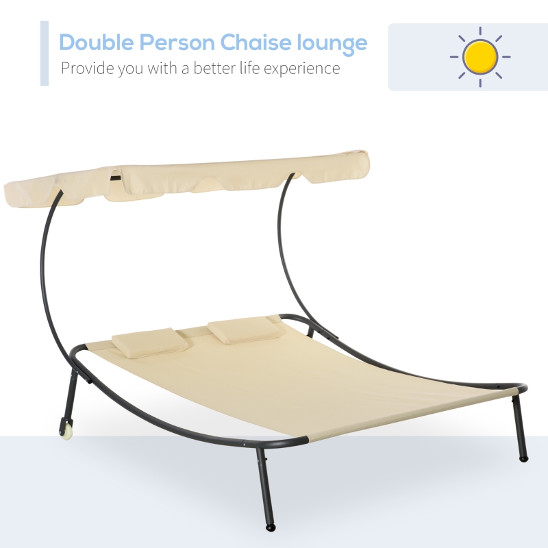 Beige Patio Double Chaise Lounge Raded Hängemattenbett mit verstellbarem Baldachin