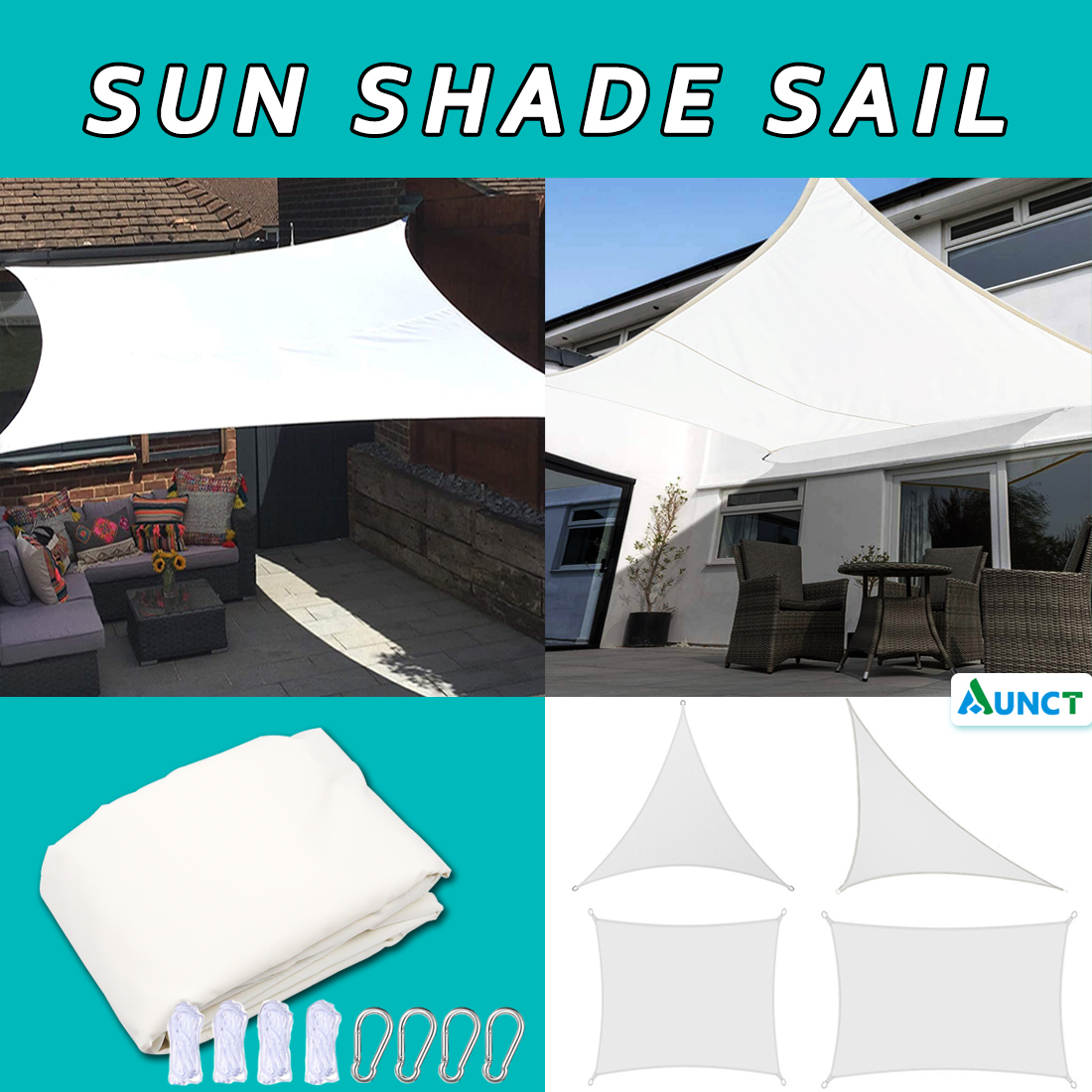 Biały Waterproof Waterproof Sun Shade Sail Square Prostokąt Trójkąt ogrodowy taras Karki pływające cień pieszo pieszo