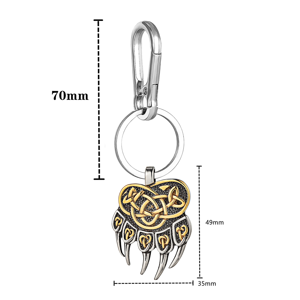 Norse Mythology Bear Claw Keychain Gold Color Vikings Celtic Knot Wolf Paw Pendant Men Antique Steel Self-defense Amulet Jewelry