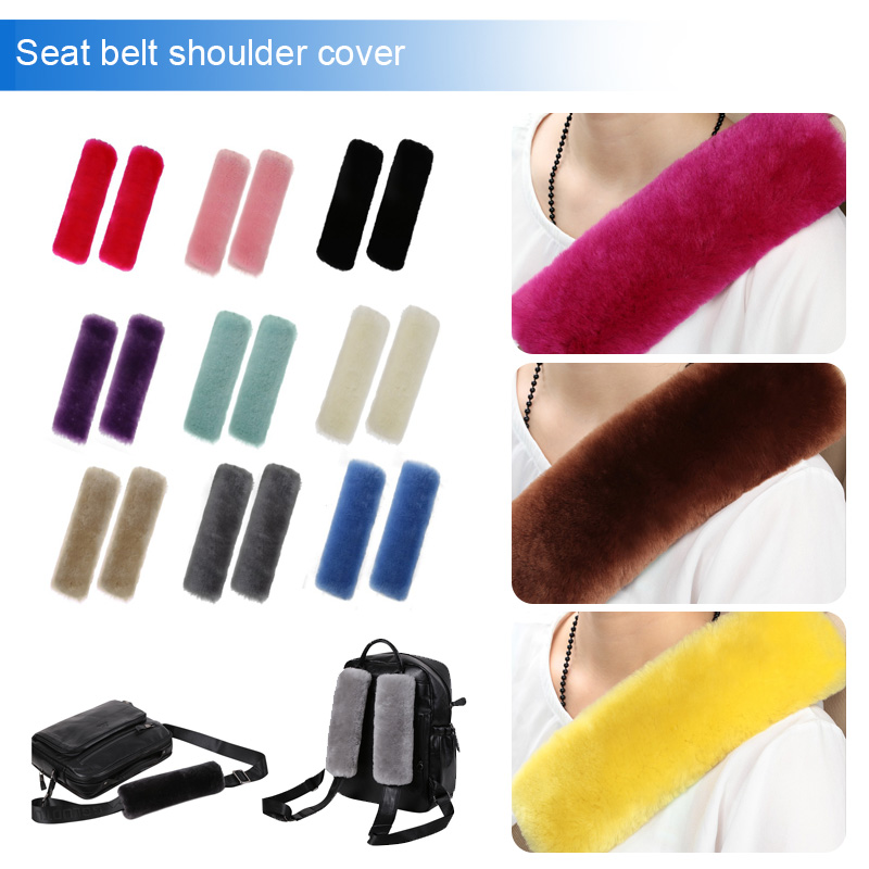 Soft Australian Pure Wool Car Seatbelt Cover Sheepskin Seat Belt Pillow Pad Safety Strap Cover Shoulder Pad Car Accessories