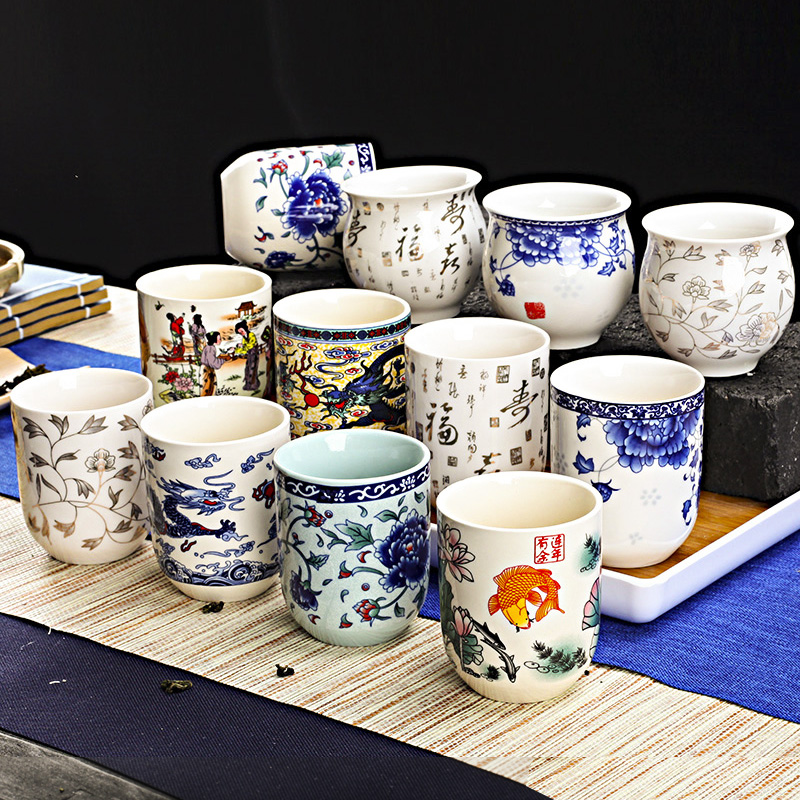 /conjunto de porcelana azul e branca Copa de chá retro Cerâmica Boutique Boutique Boutique Coffee Coffee Cups Drinkware Supplies 150ml