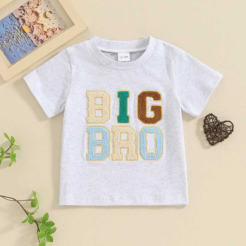 T-shirts 2024-01-11 Lioraitiin Summer Toddler Baby Boy T-shirts Rompers Big Bro Bro Broidered Letter Crewneck Short Sleeve Tops 240410