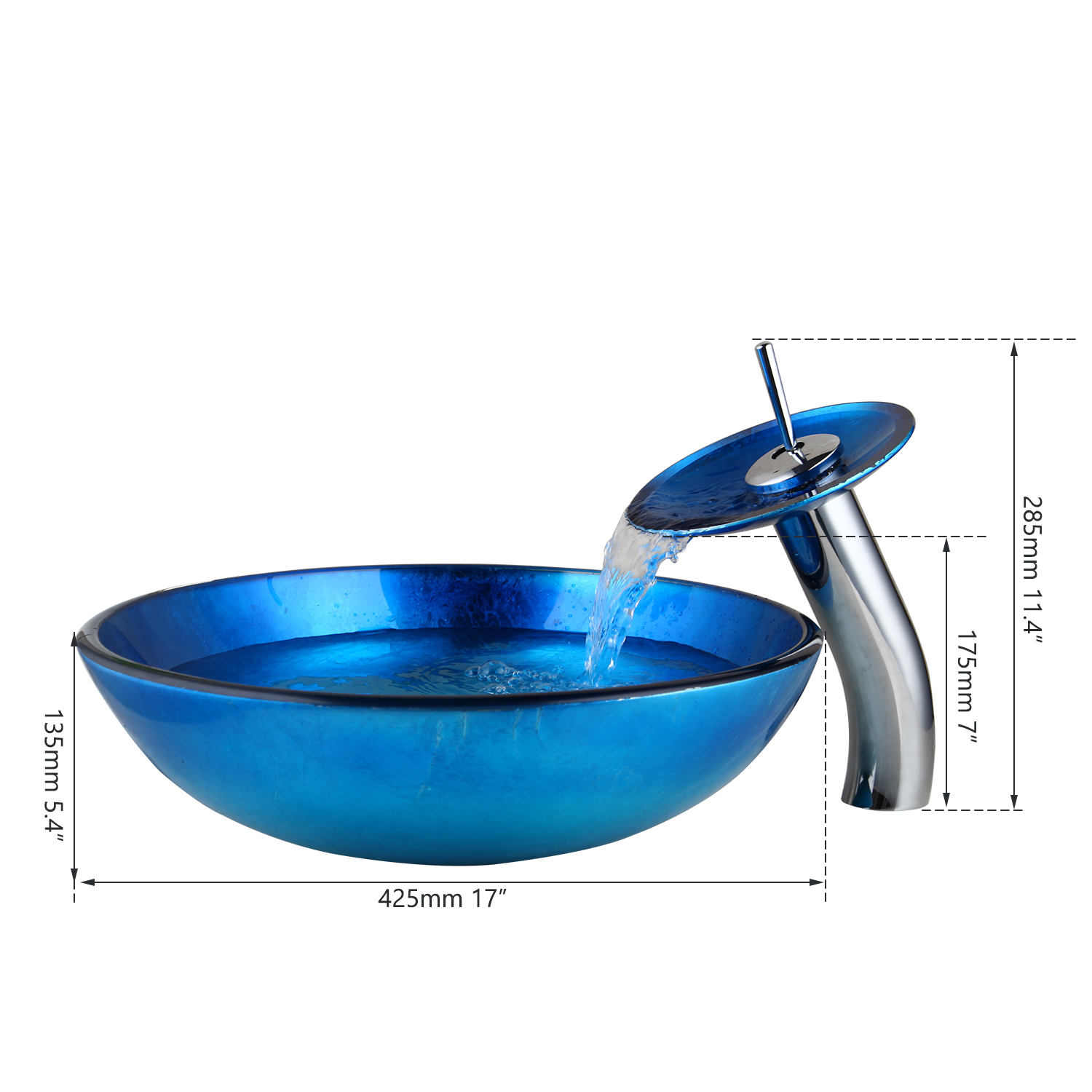 Kemaidi konstnärligt glasfartyg bassäng diskbänk krom kran pop-up dränering combo set badrum bassäng handfat set vattenfall mixer kran