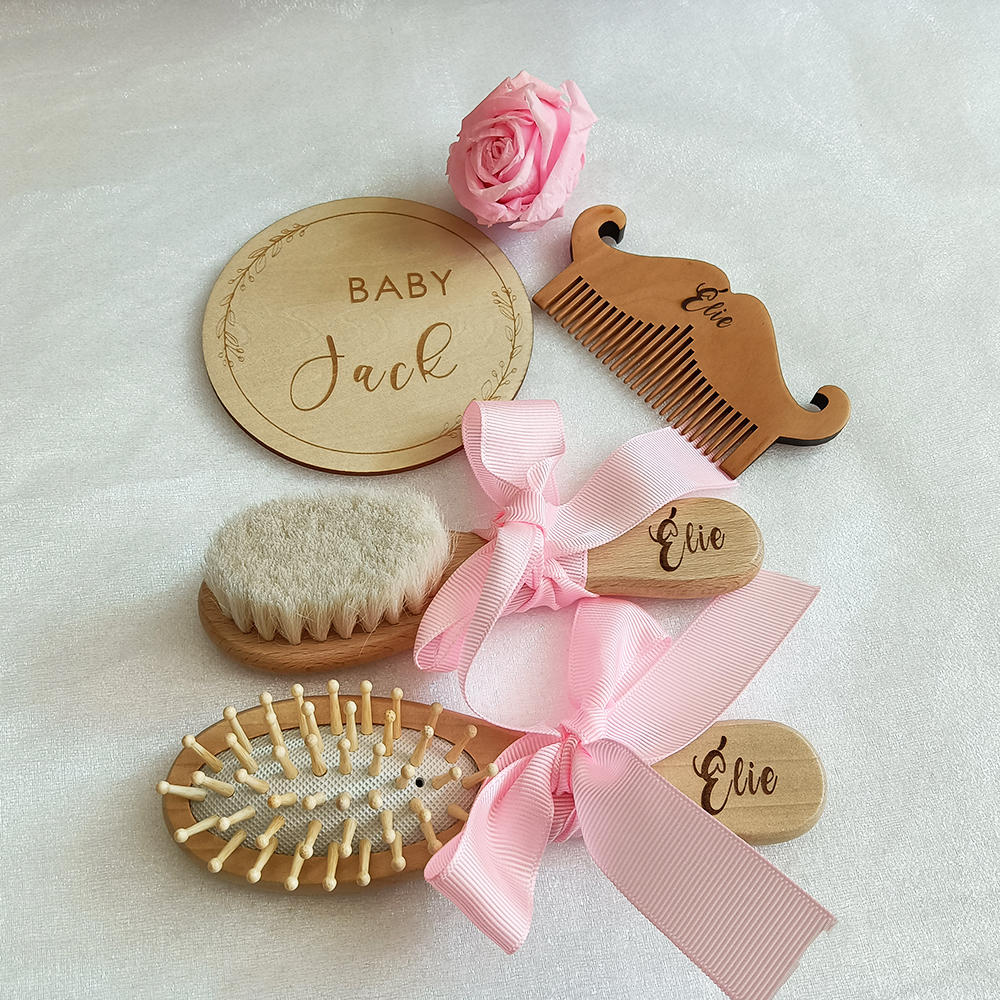 Personalized Wooden Brush and Comb Set, Custom Name, Baby Shower Gift, Commemorative, Newborn Birth Plate