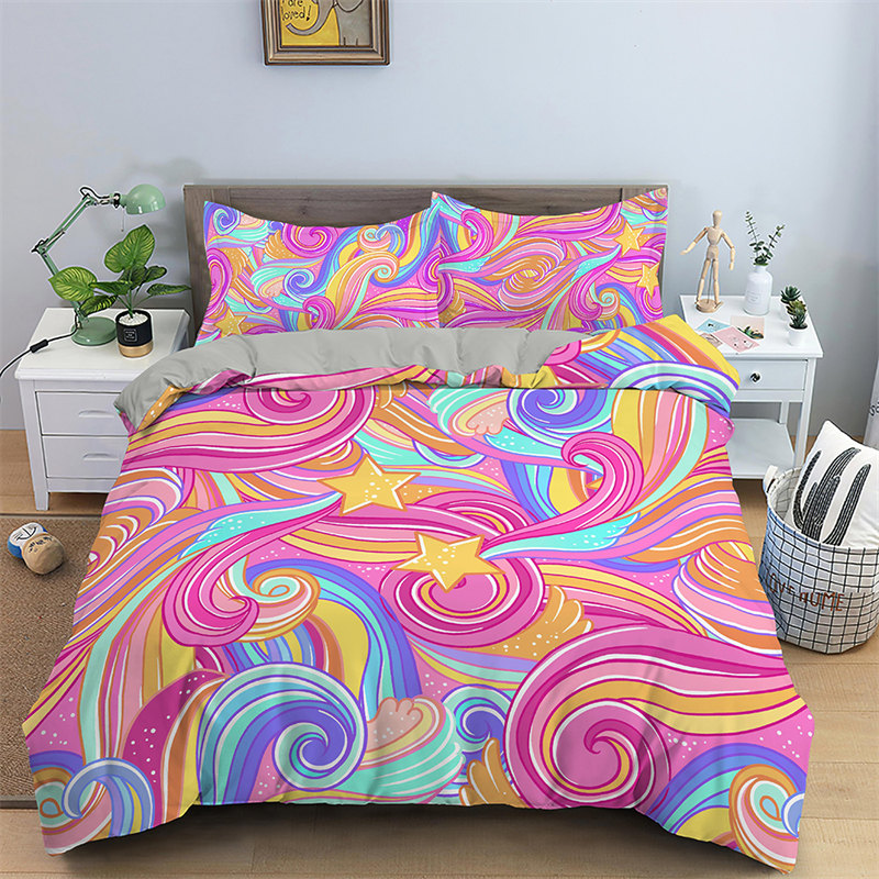 Couverture de couette géométrique rose 3D Microfibre King Queen Litteur Ensemble pour enfants adultes adultes décor de chambre à coucher