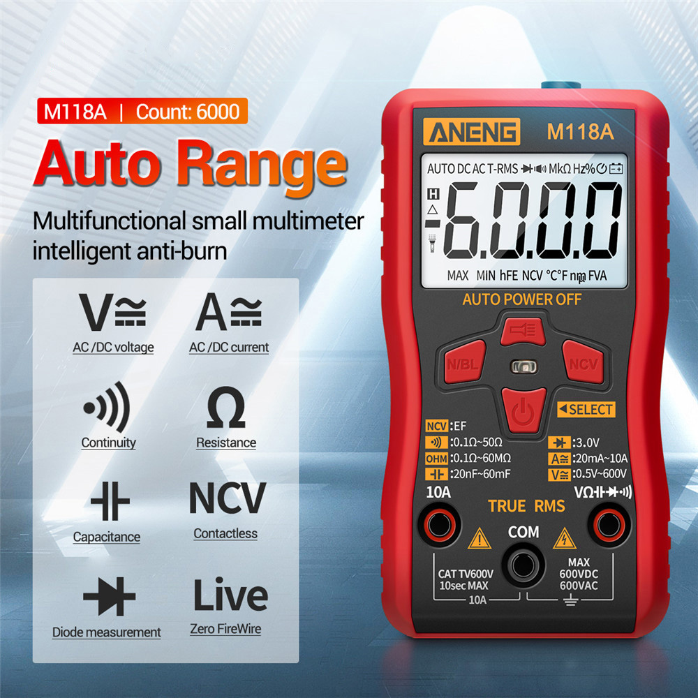 Smart Tester Digital Multimeter Flashlight M118A with NCV Data Hold Mini Auto Mmultimetro True Rms Tranistor Meter