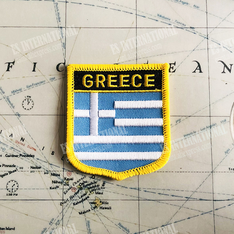 Griekenland nationale vlag borduurwerkpleisters badge schild en vierkante vorm pin één set op de doek armband rugzakdecoratie