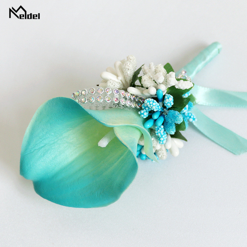 Meldel Corsage Boutonniere Pin de mariage Corsage Boutonniere pour le marié Fleur de demoiselle d'honneur Calla Lily Buttonhole Men de mariage Témoin