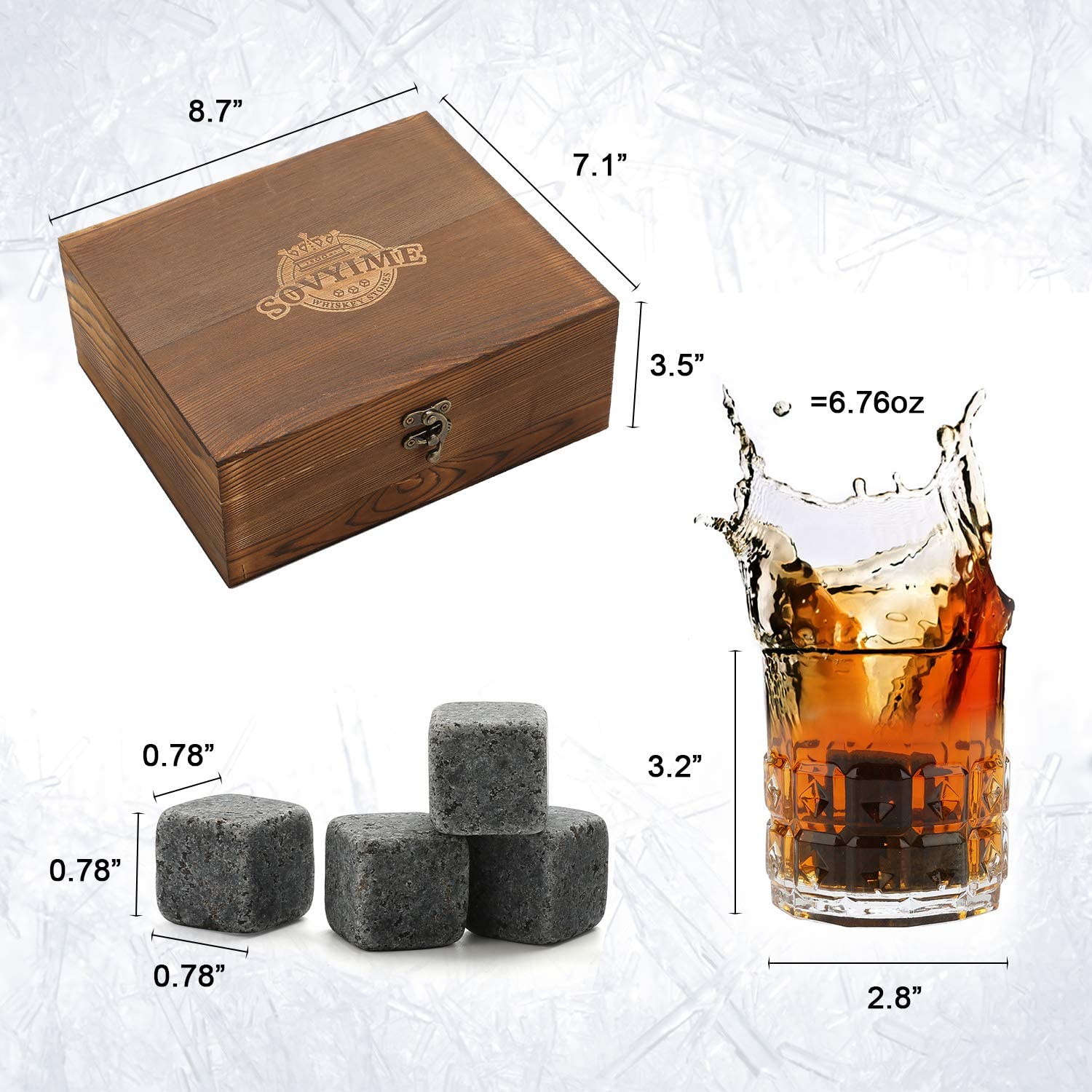 Set regalo di bicchieri di pietre whisky, borsa in velluto bere whisky o gin scozzese, scatola di legno presente Natale/compleanno