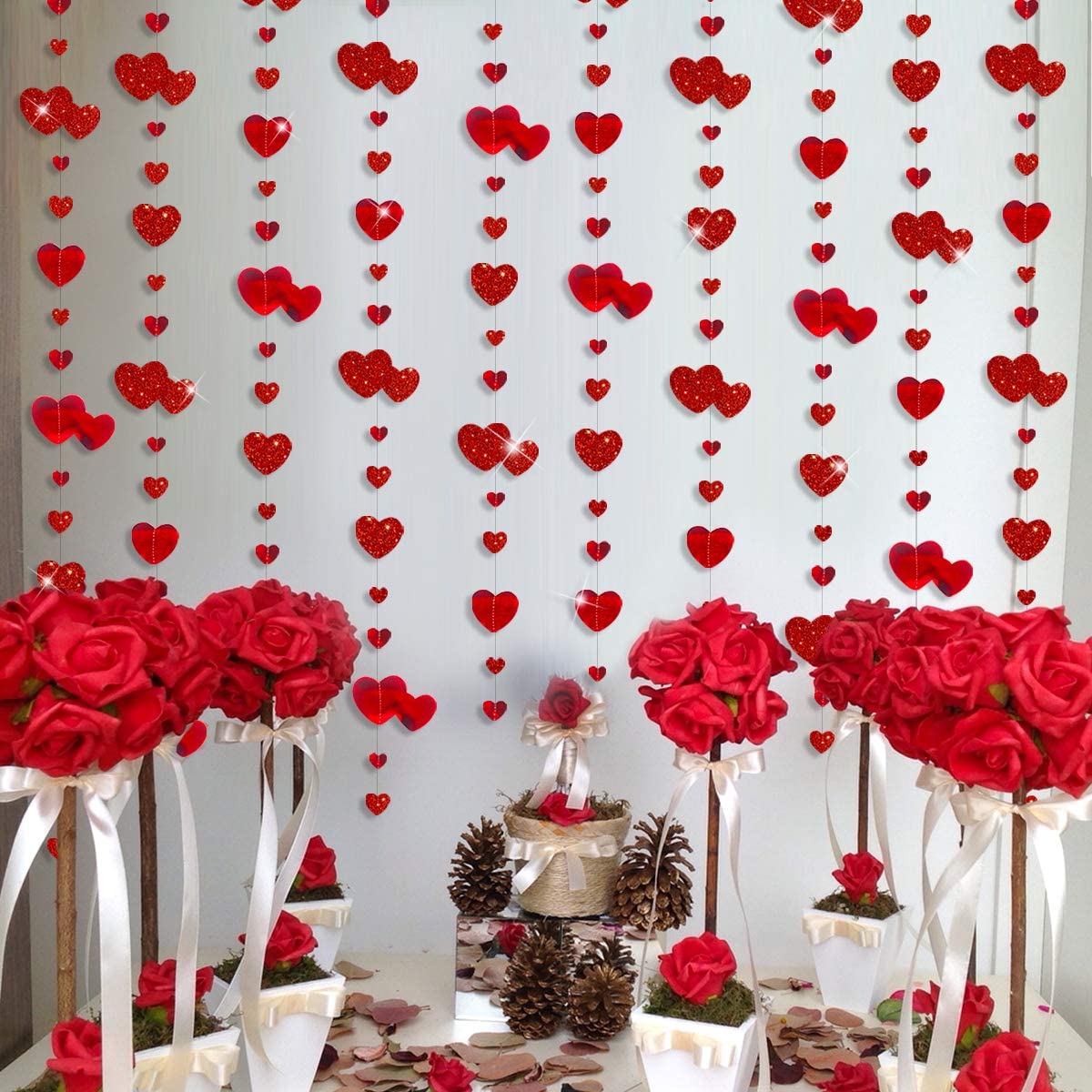 Douche nuptiale coeur rouge guirlande de papier double facteur de papier suspendu pour les décorations de fête de célibataire de mariage de la fête des mères