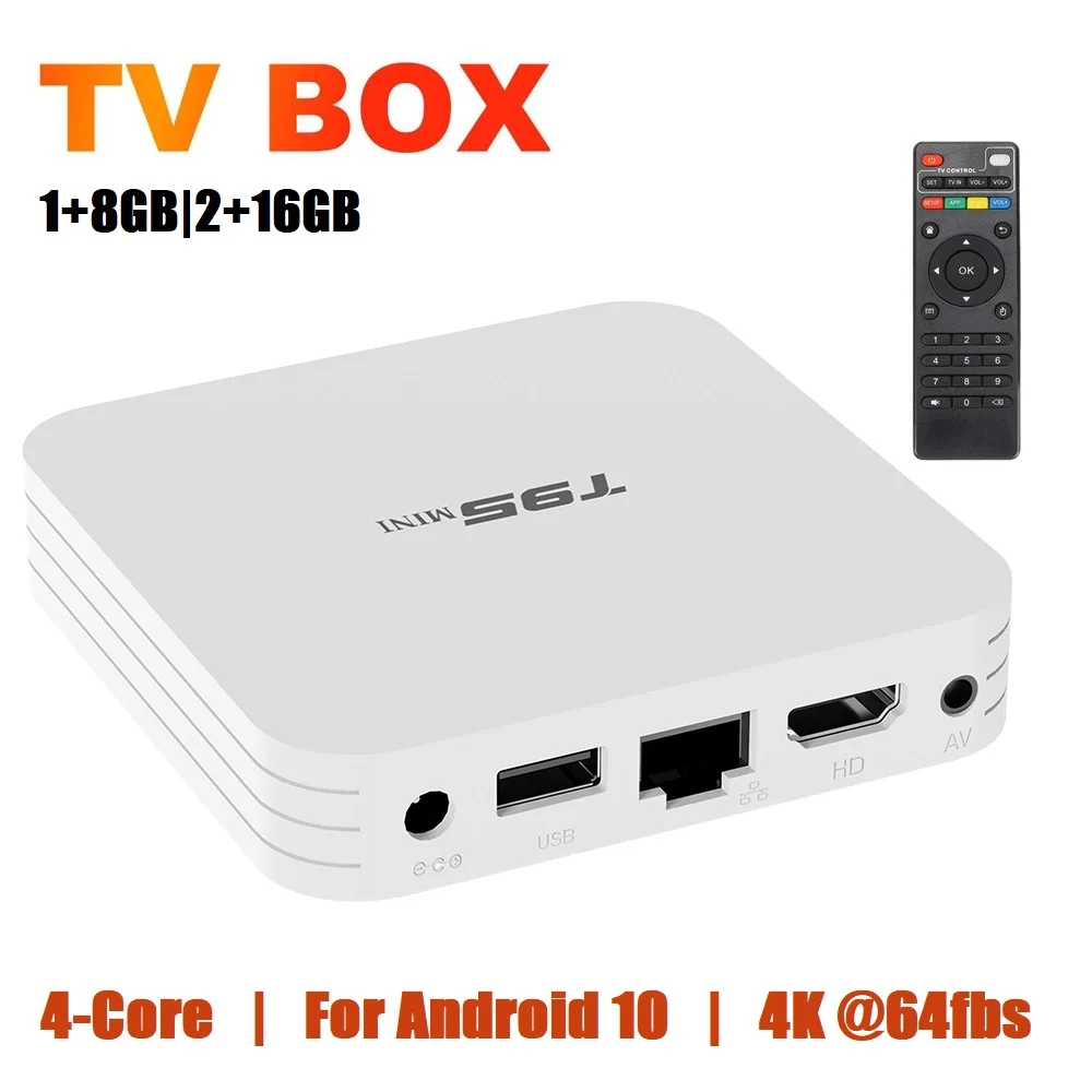 Caixa T95 Mini Fast Smart TV Box 100Mbps 2.4g WiFi RJ45 para Android 10.0 Ethernet 4K SettOp Allwinner H313 Quad Core Media Player