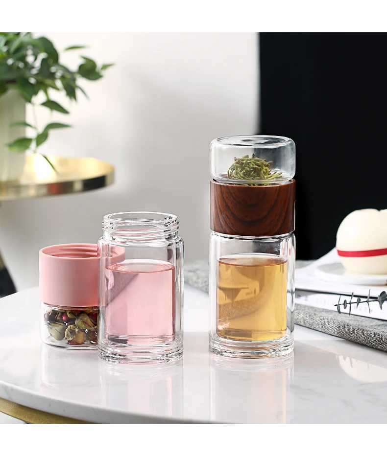 Кружки OneIsall Tea Water Bottle Bottle Dravel Drinkware Portable Double стеновая стеклянная чая из нержавеющей стали Infuser Filters The Tea Filter Tumbler 240410