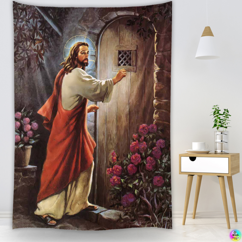 Jesus Christ Knocking The Door Tapestry Christmas Wall Decor Christian Believers Wise Men Wall Hanging Easter Home Decoration