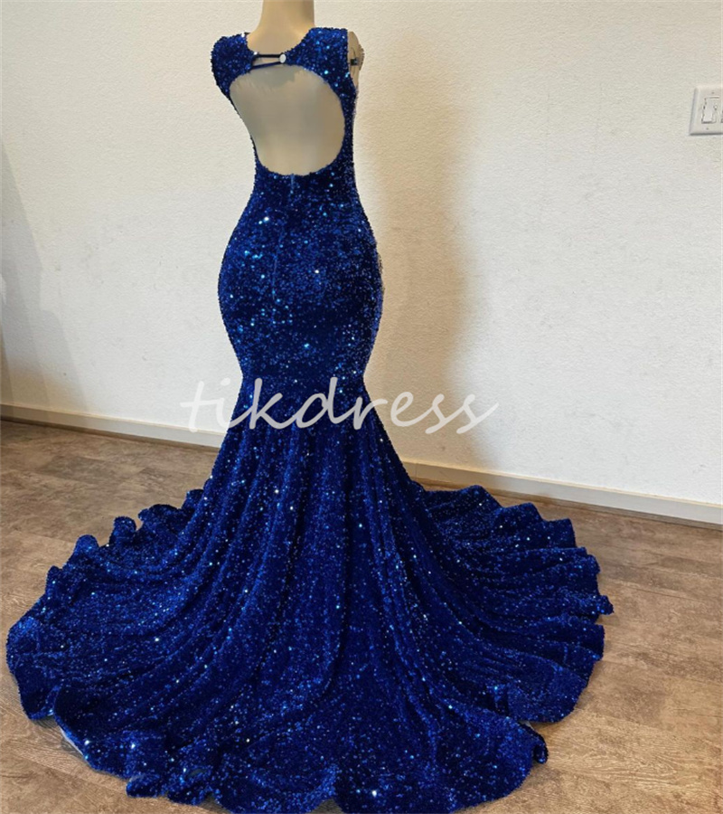 Abiti da sera blu shinny Diamond Abito da ballo di sirene con paillettes di lusso ragazze nere Open Back Plus Size Formal Occasionali abiti da festa di compleanno 2024 Vestidos Fiesta