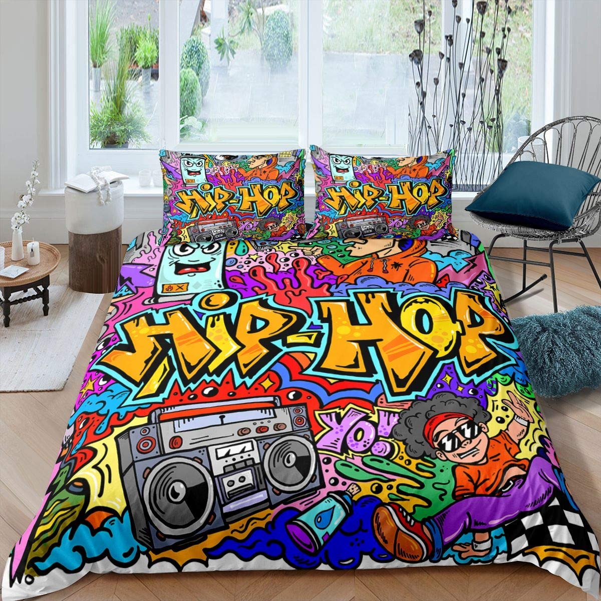 Set di coperture piumini graffiti adolescenti ragazzi hip hop art trapunter set da lettiera sportiva set di copertina set queen size