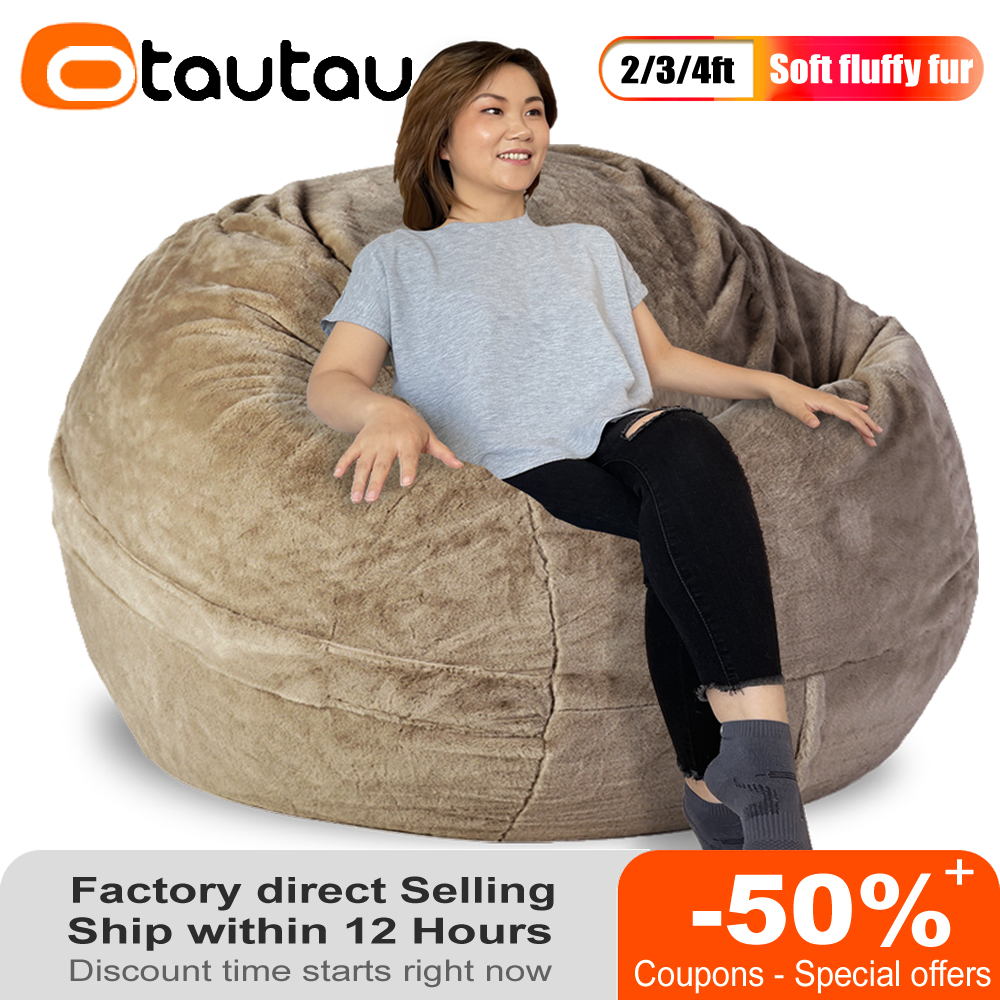 Otautau 2/3/4ft Round Pouf Cover Bean Bag Bag Chare Ottmoman Puff Soft Fur Beanbag Couch Floor Corner Seat Game Movie SAC DD2TM1T