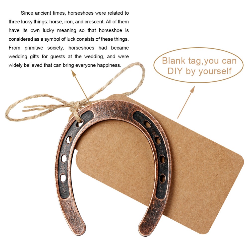 Ourwarm 10pps Wedding Horseshoe Cadeau met papieren tags Rustiek bruiloft Gunst Party Accessories Horse schoen Decor