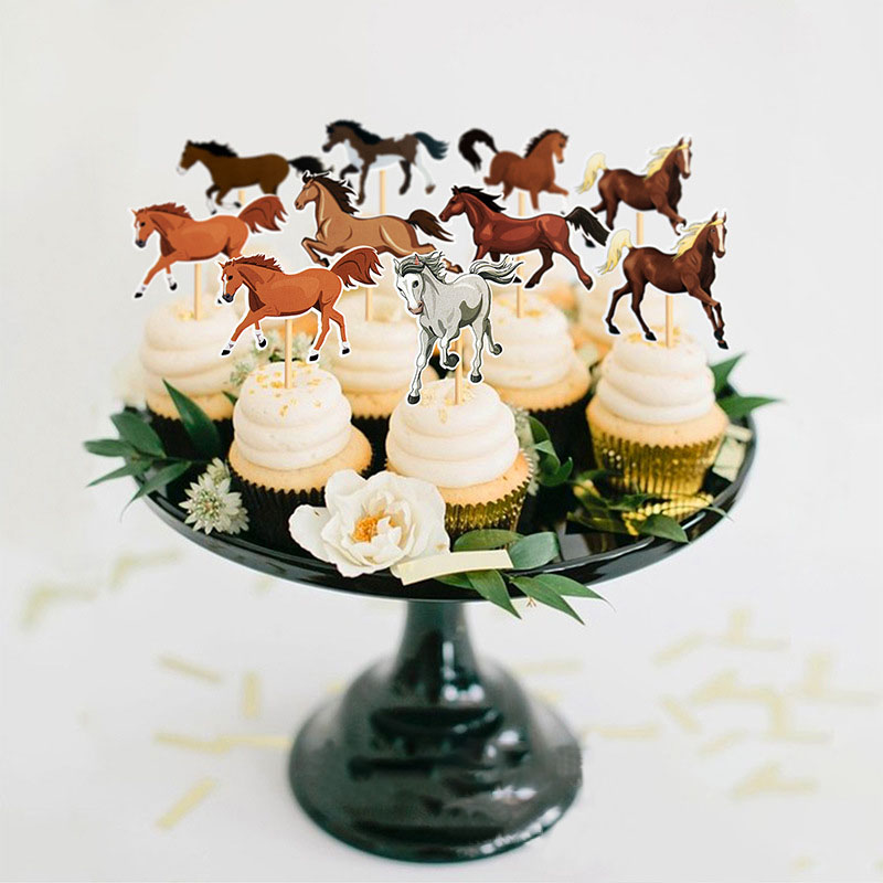 24 -stks paardentaartdecoraties Horse Racing Cupcake Toppers Picks Equestrian Race Theme Party Decor Boy Birthday Party Supplies