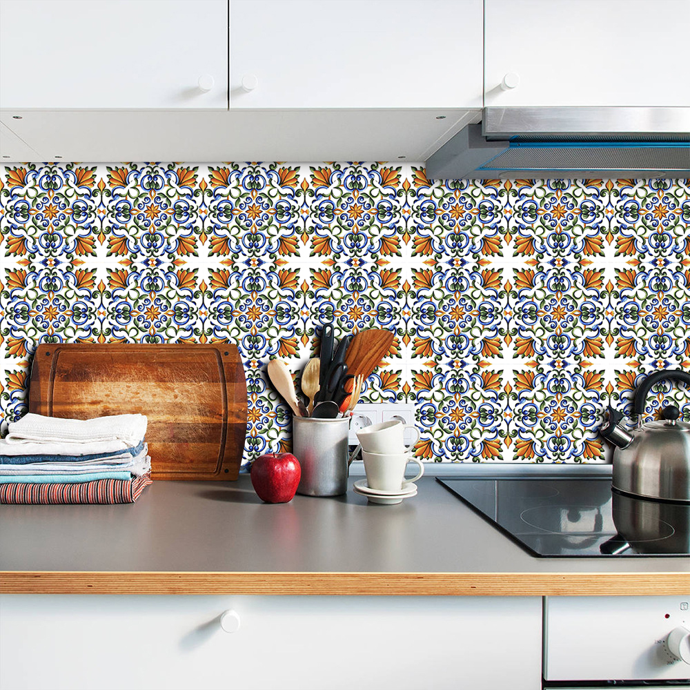Piastrelle acquerello in stile spagnolo piastrelle floreali adesivi da parete cucina backsplash bagno baglio