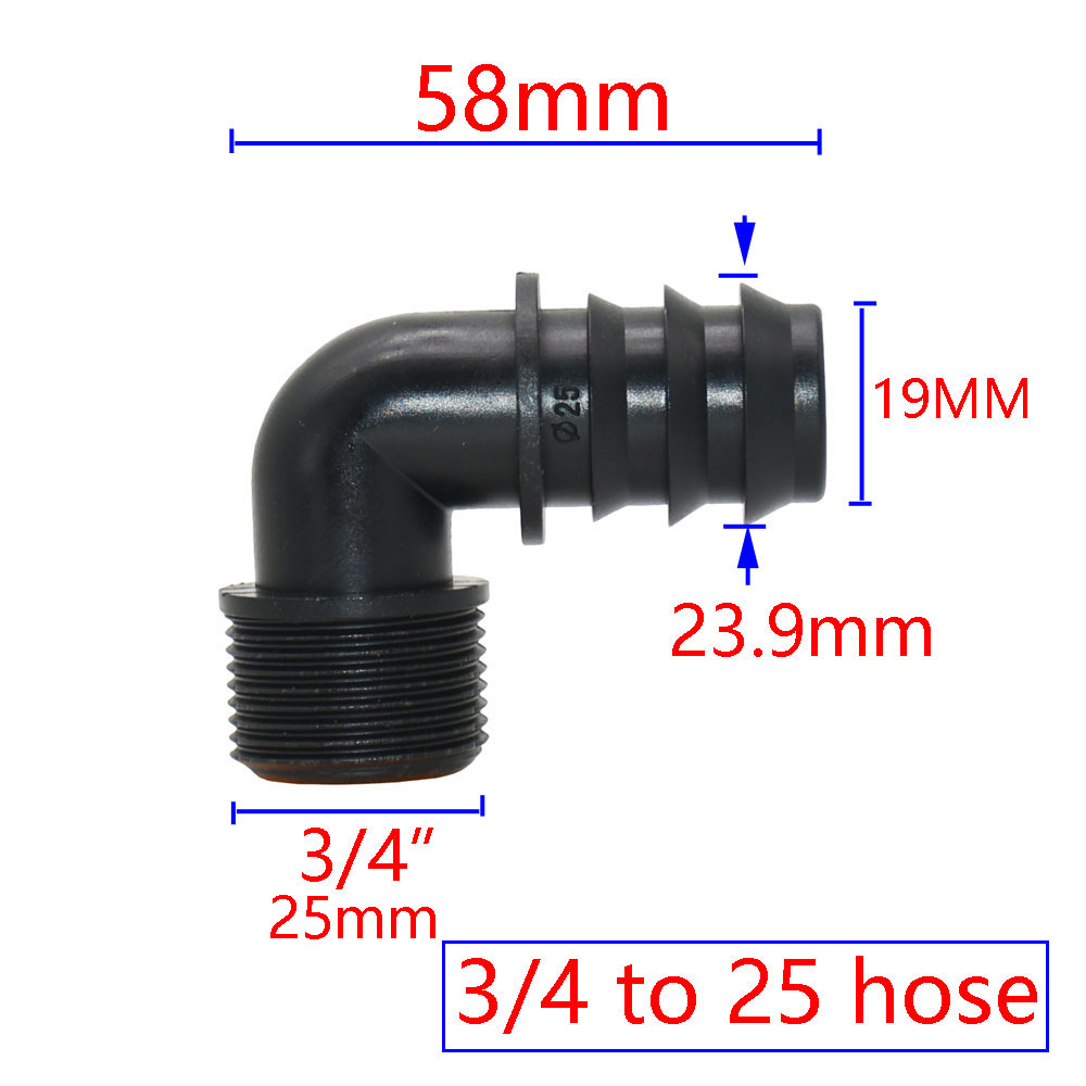 1/2 3/4 Erkek İplik - 16mm 20mm 25mm Bahçe Hortum Barb Konektörü Dirsek 1/2 3/4 1 