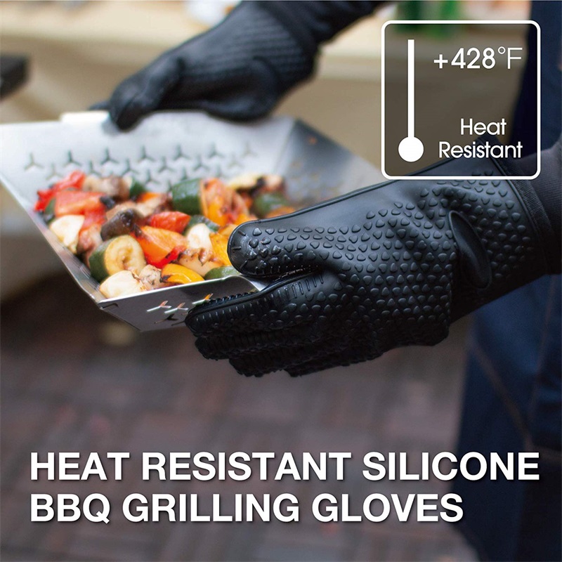 1/Oven Mitts Baking Gloves 230 Heat Resistant Silicone Glove Kitchen Thicken Barbecue Oven Cooking Glove BBQ Grill Gloves