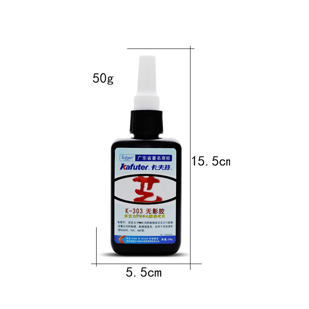 KAFUTER 50G K-303 UV cola UV adesivo de cura UV Adesivo acrílico de plástico transparente PVC Adesivo de metal de vidro com 9/51 de lanterna UV