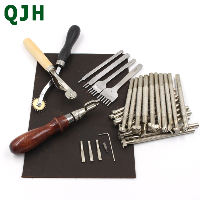 Leather Craft Tools Kit Hand Sewing Stitching Punch Carving Work Saddle Groover Set Accessories DIY Leather Tool PVC Cutting mat