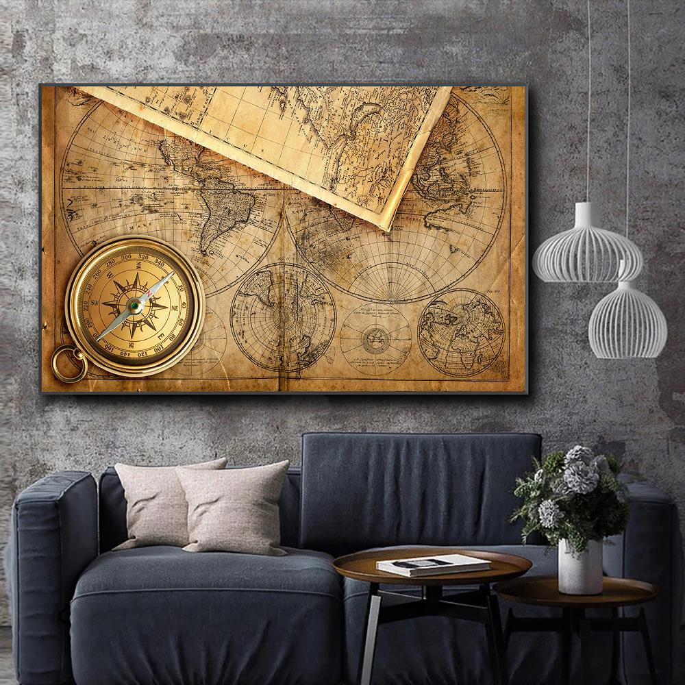 Vintage World Map Canvas Paintings prints kompaskunstwerk Nordic Wall Posters Pictures Home Decor Cuadros Decorativos