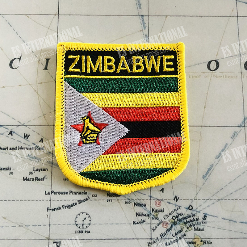 Zimbabwe National Flag brodery Patches Badge Shield and Square Shape Pin un ensemble sur le brassard en tissu Decoration sac à dos