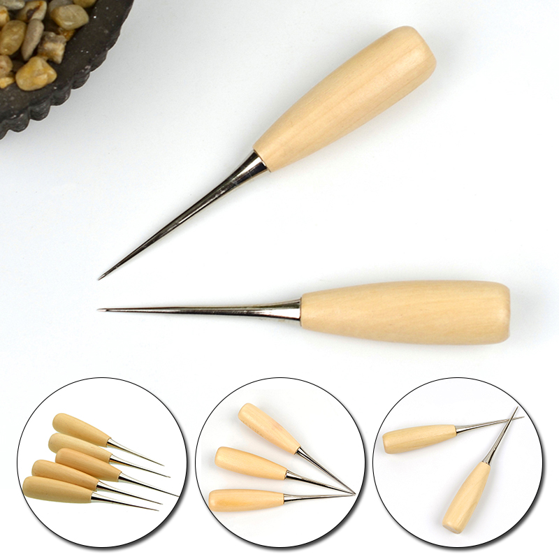 Round Hole Wooden Handle Awls DIY Leather Tent Sewing Awl Shoes Repair Tool Hand Stitcher Leather Craft Awl Tools